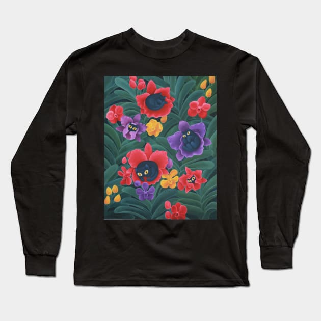 Cats and orchid flowers Long Sleeve T-Shirt by Viaire